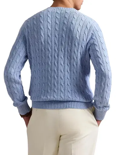 Polo Ralph Lauren Men's Cable-Knit Cotton Crewneck Sweater - Blue Hyacinth Heather - Size XXL | Thumbnail 3