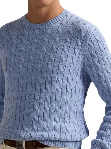 Polo Ralph Lauren Men's Cable-Knit Cotton Crewneck Sweater - Blue Hyacinth Heather - Size XXL | Thumbnail 4