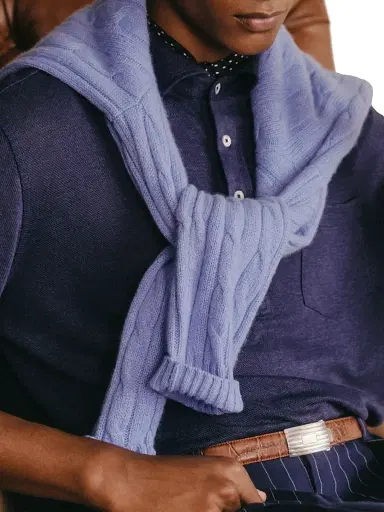 Polo Ralph Lauren Men's Cable-Knit Cotton Crewneck Sweater - Blue Hyacinth Heather - Size XXL | Thumbnail 5