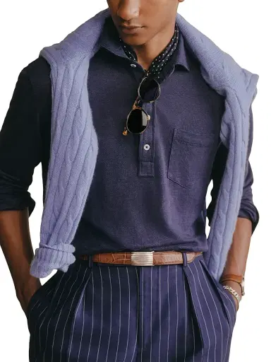 Polo Ralph Lauren Men's Cable-Knit Cotton Crewneck Sweater - Blue Hyacinth Heather - Size XXL | Thumbnail 6