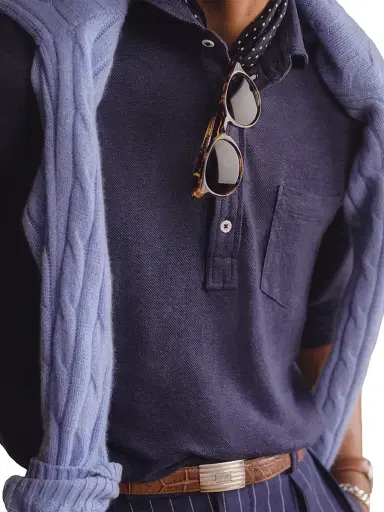 Polo Ralph Lauren Men's Cable-Knit Cotton Crewneck Sweater - Blue Hyacinth Heather - Size XXL | Thumbnail 7