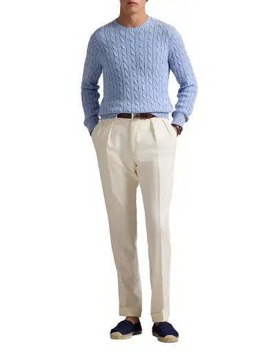 Polo Ralph Lauren Men's Cable-Knit Cotton Crewneck Sweater - Blue Hyacinth Heather - Size XXL | Thumbnail 1