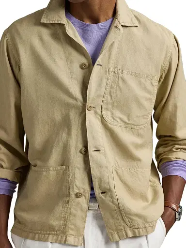 Polo Ralph Lauren Men's Logo-Embroidered Linen-Cotton Overshirt - Coastal Beige | Thumbnail 5 Polo Ralph Lauren Men's Logo-Embroidered Linen-Cotton Overshirt - Coastal Beige | Thumbnail 5