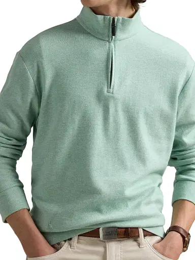 Polo Ralph Lauren Men's Double-Knit Jacquard Quarter-Zip Sweater - Celadon Heather Nevis | Thumbnail 5 Polo Ralph Lauren Men's Double-Knit Jacquard Quarter-Zip Sweater - Celadon Heather Nevis | Thumbnail 5