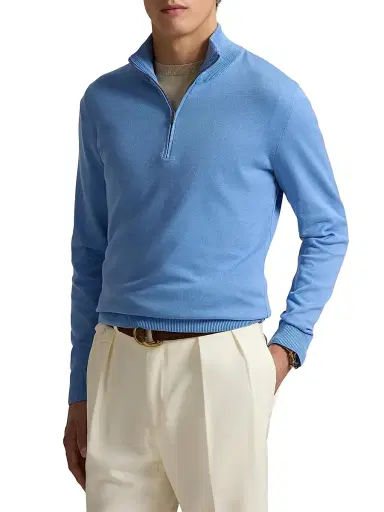 Polo Ralph Lauren Men's Cotton Quarter-Zip Sweater - Bristol Blue | Thumbnail 3