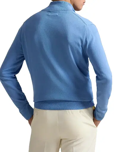 Polo Ralph Lauren Men's Cotton Quarter-Zip Sweater - Bristol Blue | Thumbnail 4