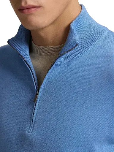 Polo Ralph Lauren Men's Cotton Quarter-Zip Sweater - Bristol Blue | Thumbnail 5