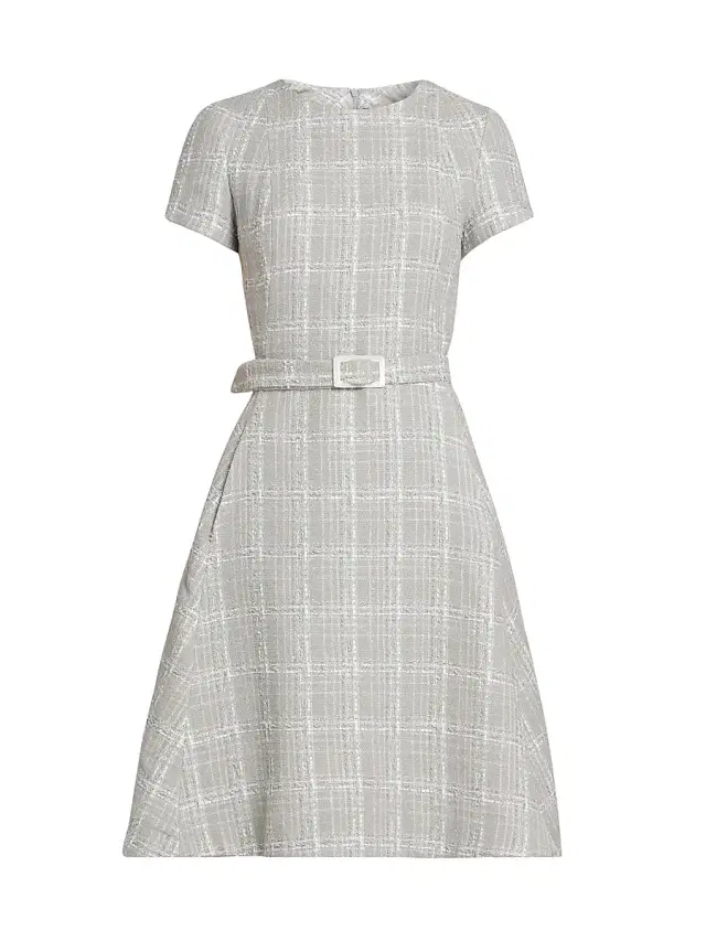 Women's Tweed Short-Sleeve A-Line Midi-Dress - Sky Blue