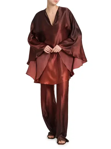 Kiton Women's Ombré Silk Drawstring Pants - Cherry Bordeuax - Size 10 | Thumbnail 2