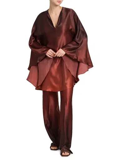 Kiton Women's Ombré Silk Oversized Caftan - Cherry Bordeuax - Size 8 | Thumbnail 2