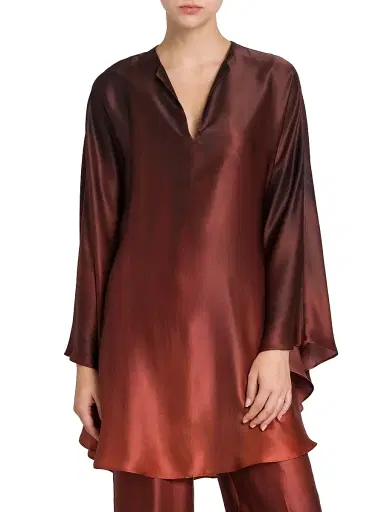 Kiton Women's Ombré Silk Oversized Caftan - Cherry Bordeuax - Size 8 | Thumbnail 3
