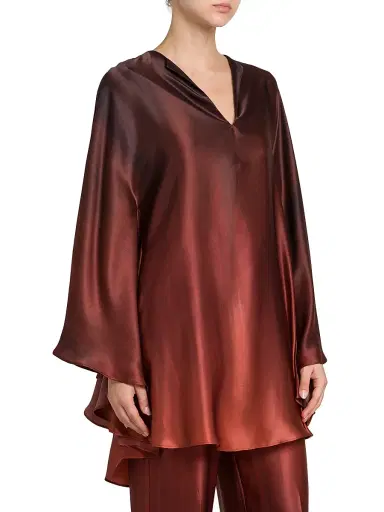 Kiton Women's Ombré Silk Oversized Caftan - Cherry Bordeuax - Size 8 | Thumbnail 4