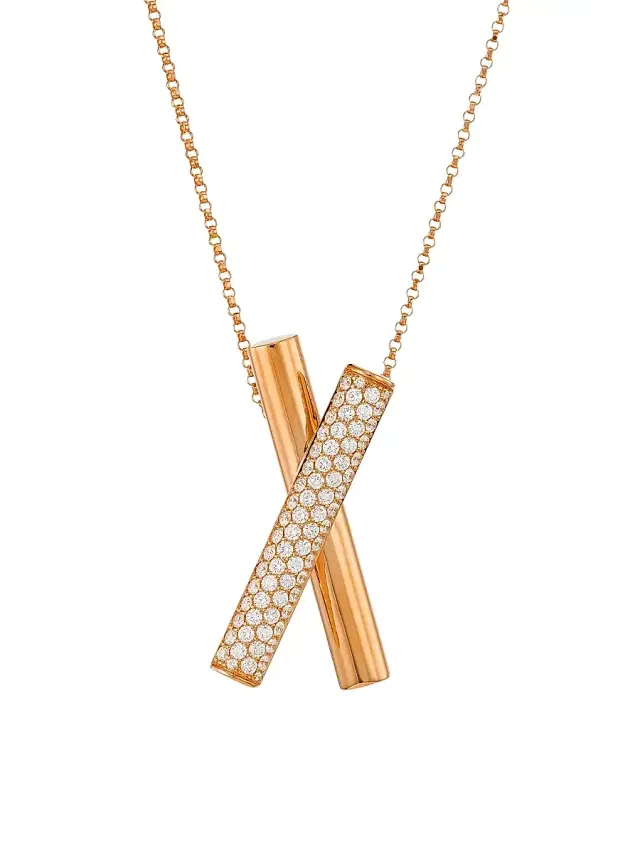 Women's Domino 18K Rose Gold & 0.8 TCW Diamond X Pendant Necklace - Pink
