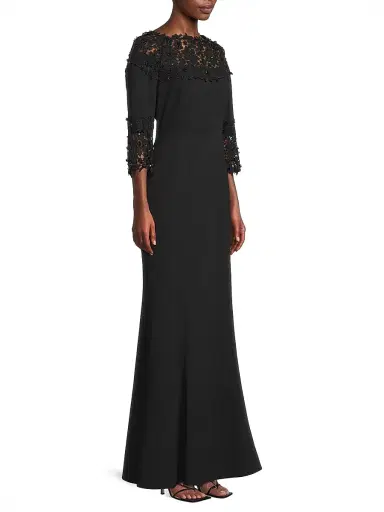 Shani Women's Embellished Crepe-Lace Boatneck Gown - Black - Size 10 | Thumbnail 4 Shani Women's Embellished Crepe-Lace Boatneck Gown - Black - Size 10 | Thumbnail 4