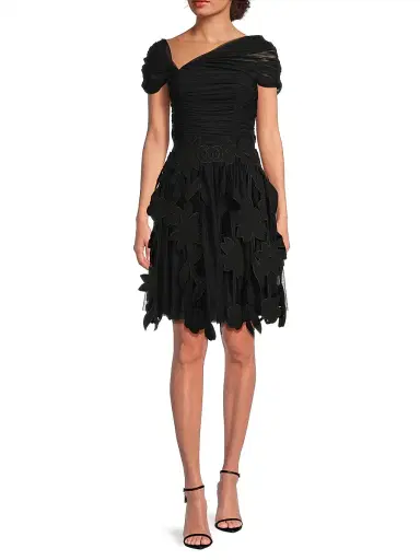 Shani Women's Ruched Tulle Laser-Cut Minidress - Black - Size 16 | Thumbnail 2 Shani Women's Ruched Tulle Laser-Cut Minidress - Black - Size 16 | Thumbnail 2