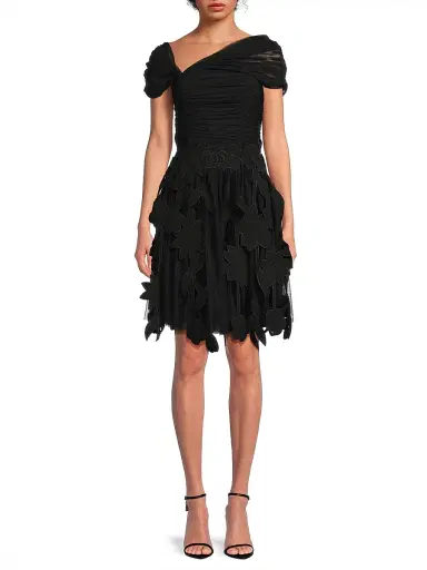 Shani Women's Ruched Tulle Laser-Cut Minidress - Black - Size 16 | Thumbnail 3 Shani Women's Ruched Tulle Laser-Cut Minidress - Black - Size 16 | Thumbnail 3