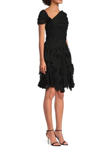 Shani Women's Ruched Tulle Laser-Cut Minidress - Black - Size 16 | Thumbnail 4 Shani Women's Ruched Tulle Laser-Cut Minidress - Black - Size 16 | Thumbnail 4