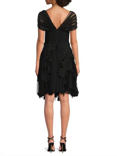 Shani Women's Ruched Tulle Laser-Cut Minidress - Black - Size 16 | Thumbnail 5 Shani Women's Ruched Tulle Laser-Cut Minidress - Black - Size 16 | Thumbnail 5