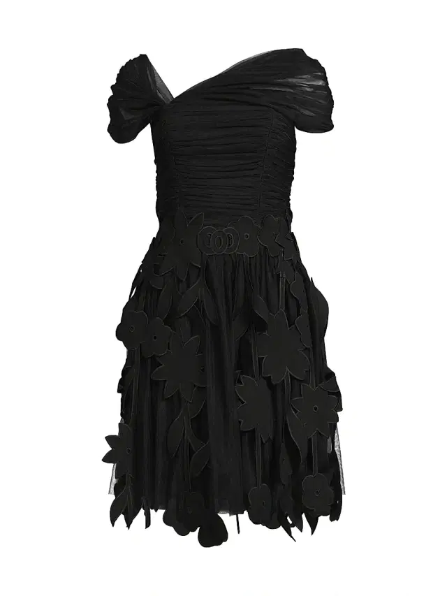 Shani Women's Ruched Tulle Laser-Cut Minidress - Black