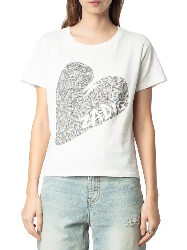 Zadig & Voltaire Women's Alys Cotton Jersey Heart Strass T-Shirt - Judo | Thumbnail 3