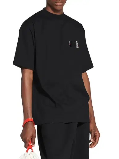 Balenciaga Men's Gaffer T-Shirt Large Fit - Black White Red | Thumbnail 3