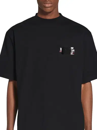 Balenciaga Men's Gaffer T-Shirt Large Fit - Black White Red | Thumbnail 6