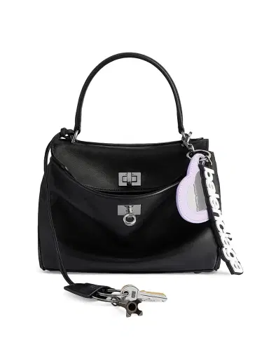 Balenciaga Women's Rodeo Mini Top Handle Bag Used Effect with Charms - Black | Thumbnail 1