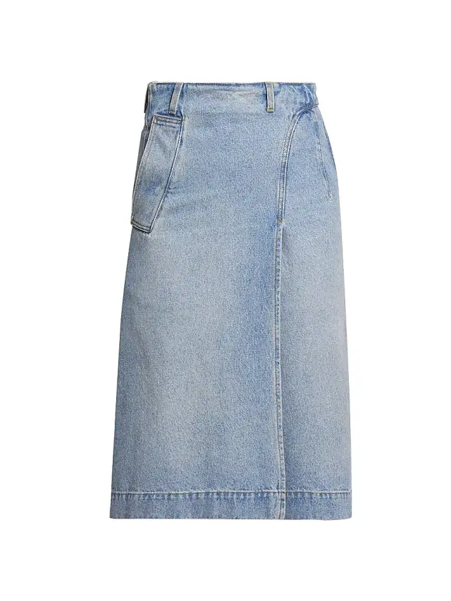 Victoria Beckham Women's Denim Wrap Midi-Skirt - Pale Blue Wash