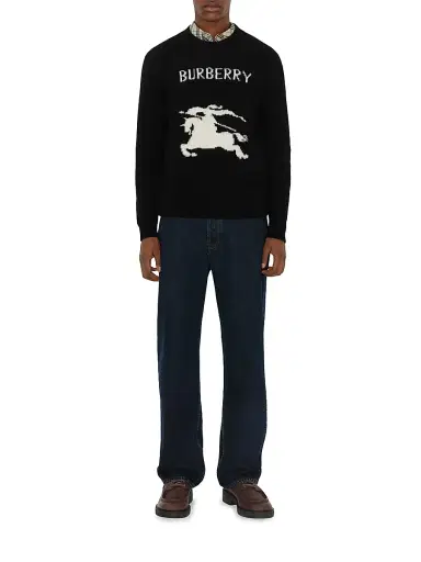 Burberry Men's Equestrian Knight Design Wool & Cashmere Sweater - Black - Size XL | Thumbnail 2
