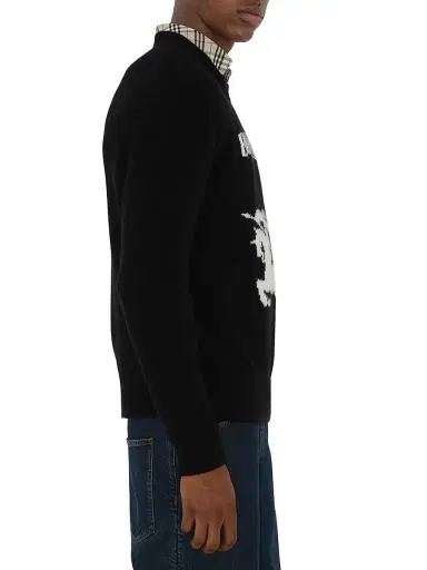 Burberry Men's Equestrian Knight Design Wool & Cashmere Sweater - Black - Size XL | Thumbnail 4