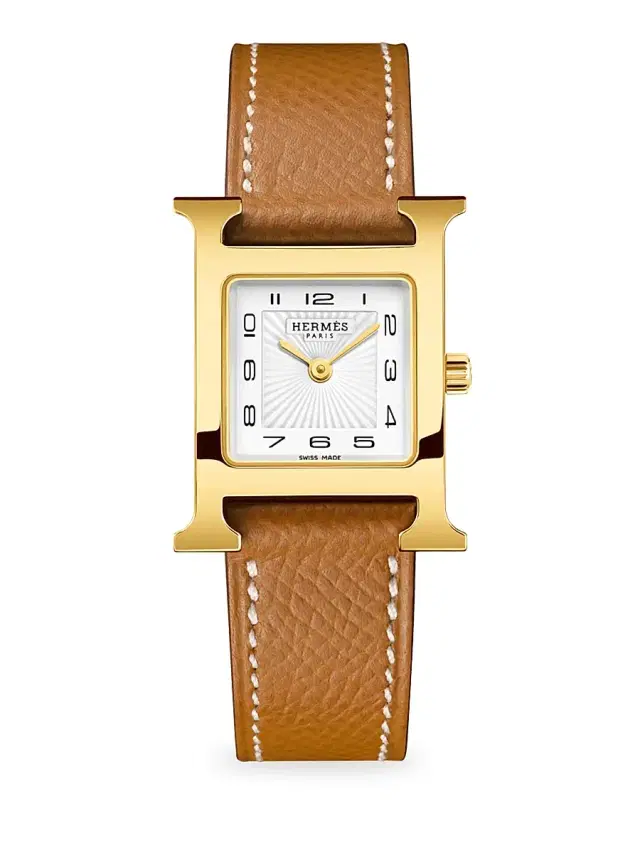 Women's Heure H 25MM Goldplated Stainless Steel & Leather Strap Watch - Gold Grained