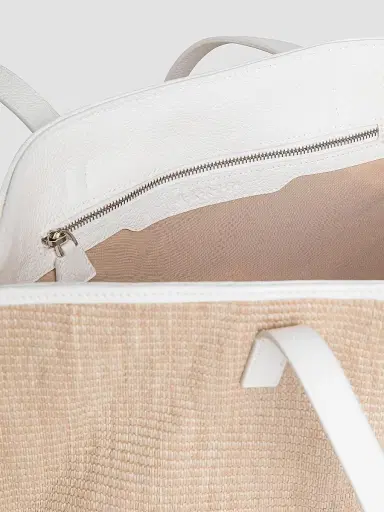 Akris Women's Ai Convertible Raffia & Leather Shopper Tote Bag - Nature White | Thumbnail 3 Akris Women's Ai Convertible Raffia & Leather Shopper Tote Bag - Nature White | Thumbnail 3