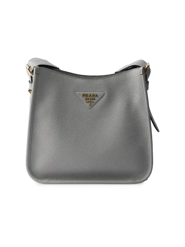 Women's  Leather Shoulder Bag - Light Grey