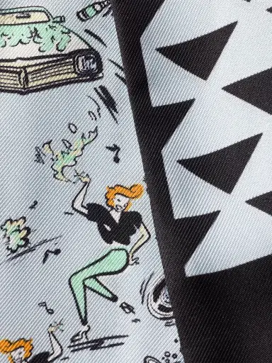 Prada Women's Skinny Printed Silk Twill Rectangular Scarf - Black | Thumbnail 3 Prada Women's Skinny Printed Silk Twill Rectangular Scarf - Black | Thumbnail 3