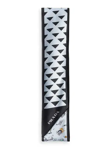 Prada Women's Skinny Printed Silk Twill Rectangular Scarf - Black | Thumbnail 1 Prada Women's Skinny Printed Silk Twill Rectangular Scarf - Black | Thumbnail 1