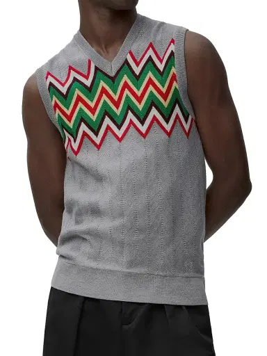 Loewe Men's Chevron Stretch Wool Sleeveless Sweater - Grey Multicolor | Thumbnail 3