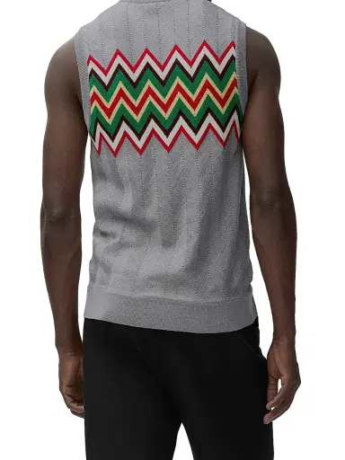 Loewe Men's Chevron Stretch Wool Sleeveless Sweater - Grey Multicolor | Thumbnail 4
