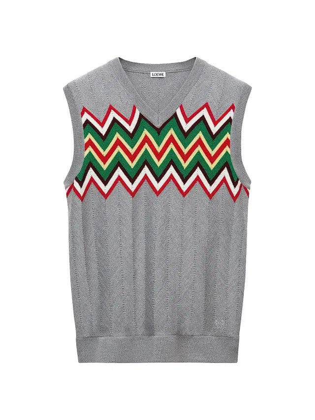 Loewe Men's Chevron Stretch Wool Sleeveless Sweater - Grey Multicolor