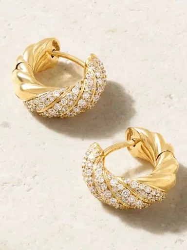 David Yurman Sculpted Cable 18-karat Gold Diamond Hoop Earrings | Thumbnail 3 David Yurman Sculpted Cable 18-karat Gold Diamond Hoop Earrings | Thumbnail 3