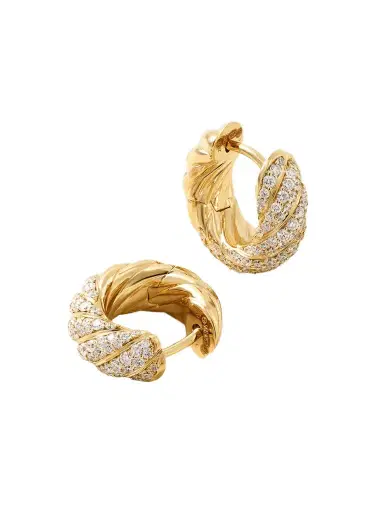 David Yurman Sculpted Cable 18-karat Gold Diamond Hoop Earrings | Thumbnail 1 David Yurman Sculpted Cable 18-karat Gold Diamond Hoop Earrings | Thumbnail 1