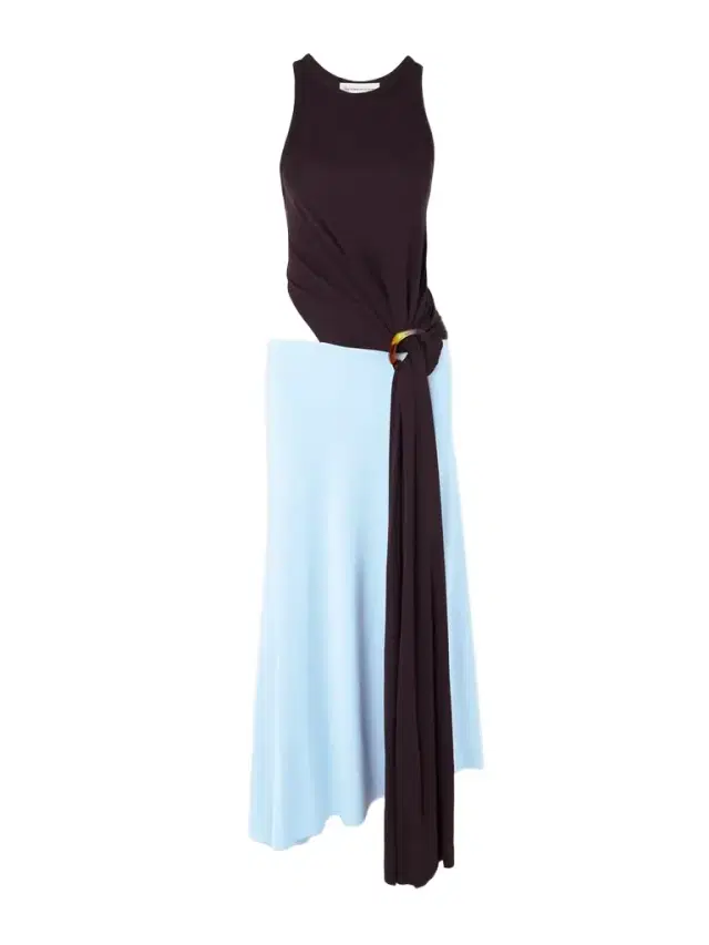 Embellished Two-tone Cutout Jersey Midi Dress