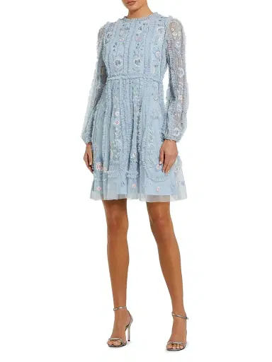 Mac Duggal Women's Cocktail Floral-Embroidered Tulle Minidress - Powder Blue - Size 12 | Thumbnail 2