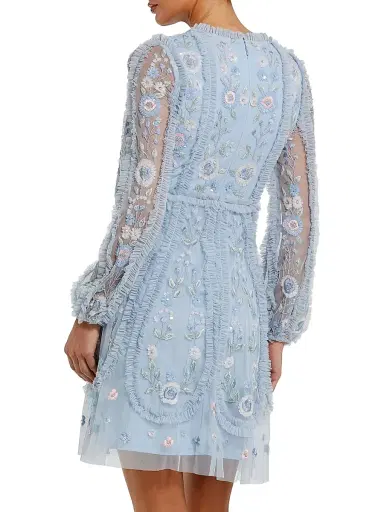 Mac Duggal Women's Cocktail Floral-Embroidered Tulle Minidress - Powder Blue - Size 12 | Thumbnail 3