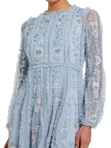 Mac Duggal Women's Cocktail Floral-Embroidered Tulle Minidress - Powder Blue - Size 12 | Thumbnail 4