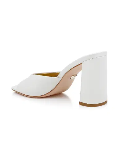 BADGLEY MISCHKA Women's Cadence 85MM Leather Block-Heel Mules - White - Size 11 | Thumbnail 3