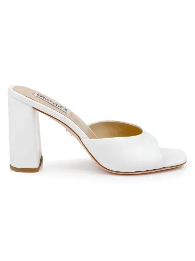 BADGLEY MISCHKA Women's Cadence 85MM Leather Block-Heel Mules - White - Size 11 | Thumbnail 1