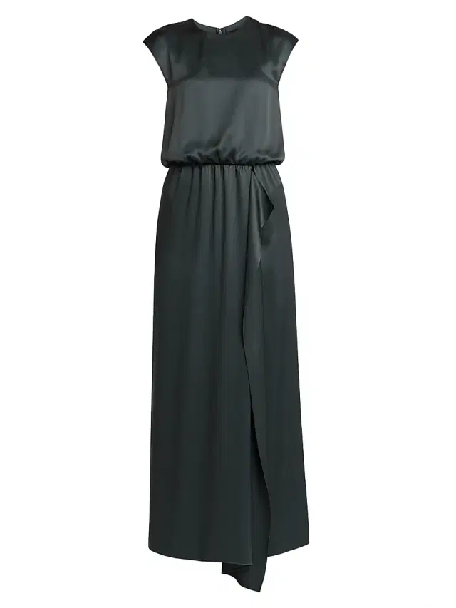 Women's Double Silk Satin Maxi Dress - Forest