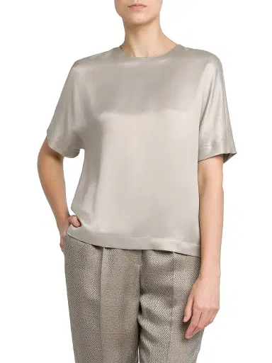 Giorgio Armani Women's Satin Short-Sleeve Blouse - Ash - Size 6 | Thumbnail 3