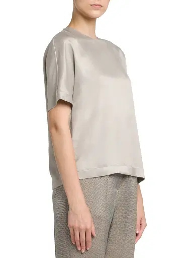 Giorgio Armani Women's Satin Short-Sleeve Blouse - Ash - Size 6 | Thumbnail 4
