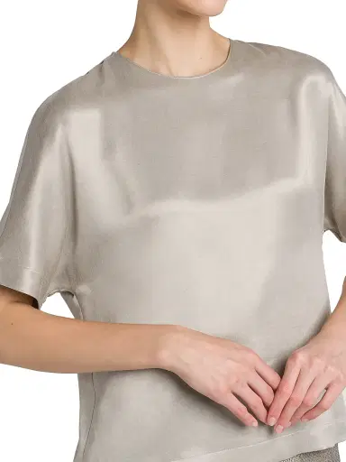 Giorgio Armani Women's Satin Short-Sleeve Blouse - Ash - Size 6 | Thumbnail 6